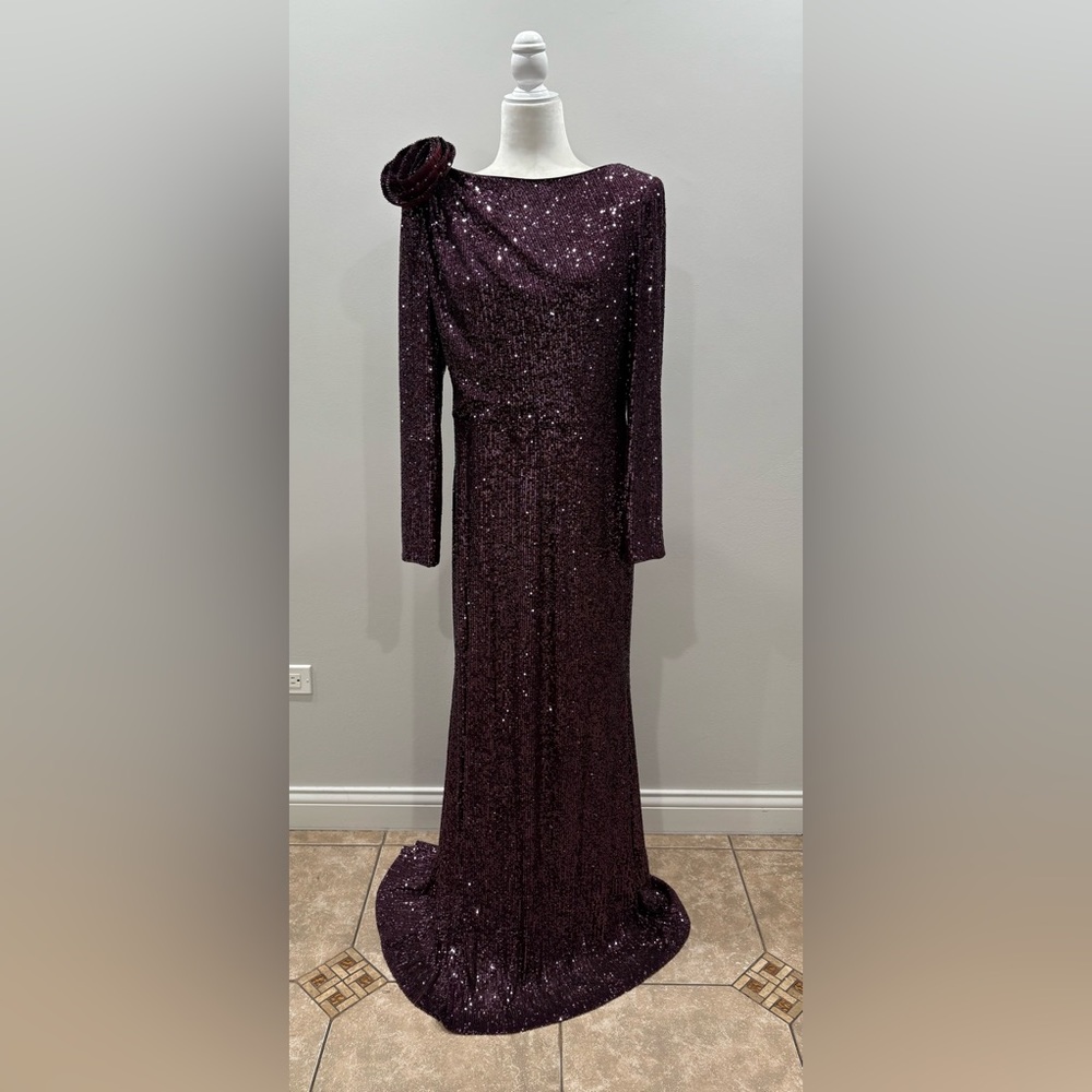 ELIZA J Bateau Neck Long Sleeve Sequin Mermaid Gown - Picture 2 of 8
